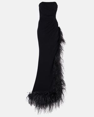 Alessandra Rich Feather-Trimmed Cady Bustier Gown - Black