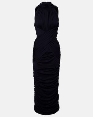 Balmain Ruched Wool Jersey Midi Dress - Blue
