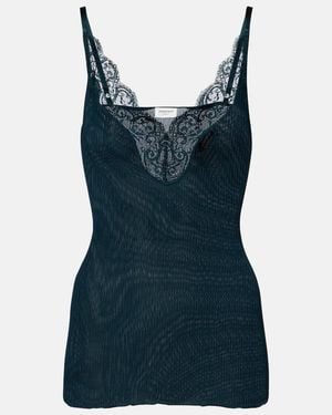 Saint Laurent Tanktop Aus Rippstrick Aus Seide Mit Spitze - Blau