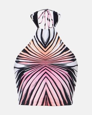 Roberto Cavalli Printed Halterneck Mesh Crop Top - Pink