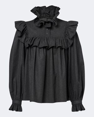 Chloé Ruffled Wool And Cashmere Flannel Blouse - Black