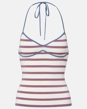 Faithfull the Brand Citara Striped Halterneck Cotton-Blend Top - Grey