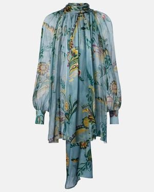 Etro Printed Ruched Silk Top - Blue