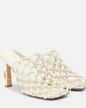 Bottega Veneta Riva 90 Woven Leather Mules - White