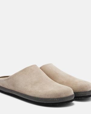 Brunello Cucinelli Monili Suede Clogs - Natural