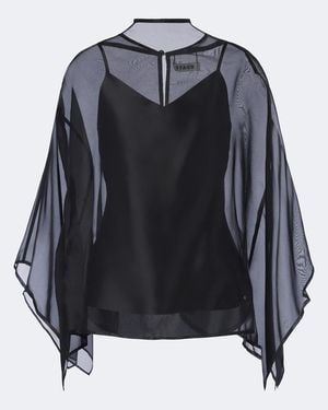 STAUD Top Fia De Organza De Seda Drapeado - Negro