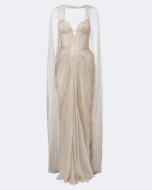 Maria Lucia Hohan Cecilia Silk Bustier Gown And Cape Set - White