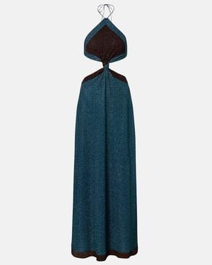 Oséree Lumiere Cutout Halterneck Maxi Dress - Blue
