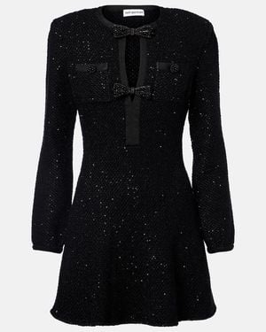 Self-Portrait Bow-Detail Sequined Knitted Minidress - Black