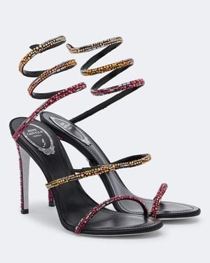 Rene Caovilla X Swarowski Cleo Embellished Satin Sandals - White