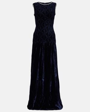 Costarellos Embellished Velvet Gown - Blue