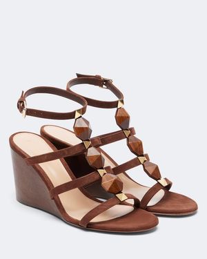 Gianvito Rossi Verzierte Wedge-Sandalen Aus Veloursleder - Braun