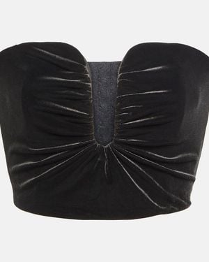 Self-Portrait Velvet Crop Top - Black