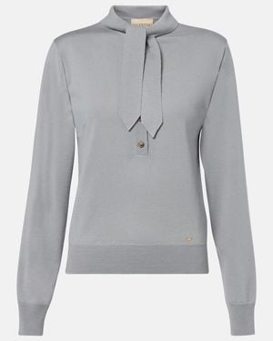 Valentino Garavani Tie-Neck Virgin Wool Jumper - Grey