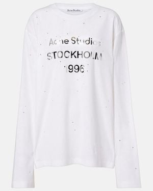 Acne Studios Embellished Logo Cotton And Hemp Jersey T-Shirt - White