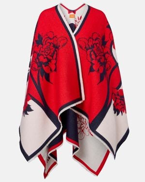 La DoubleJ Soul Floral Wool And Silk Poncho - Red