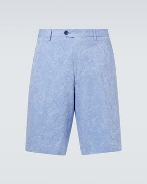 Etro Paisley Cotton Bermuda Shorts - Blue