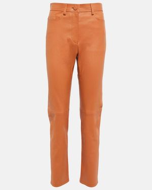 JOSEPH High-Rise Leather Pants - Orange