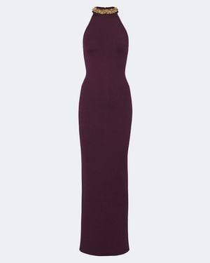 Balmain Embellished Knitted Halterneck Gown - Purple