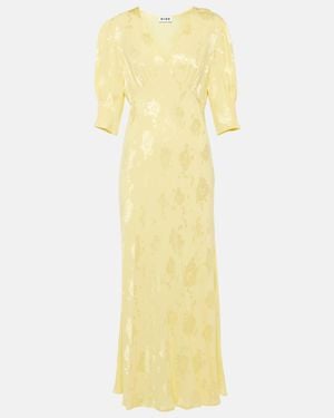 RIXO London Zadie Puff-Sleeve Midi Dress - Yellow