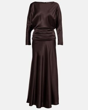STAUD Freda Ruched Silk-Blend Gown - Brown