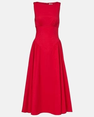 STAUD Gwen Cotton Poplin Midi Dress - Red