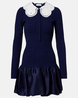 Self-Portrait Waffle-Knit Minidress - Blue