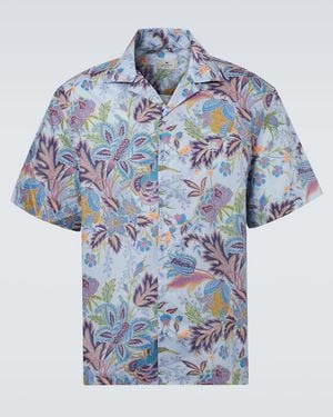 Etro Printed Cotton Poplin Bowling Shirt - Blue