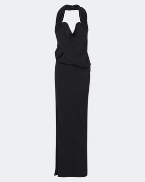 Magda Butrym Floral-Applique Wool-Blend Gown - Black