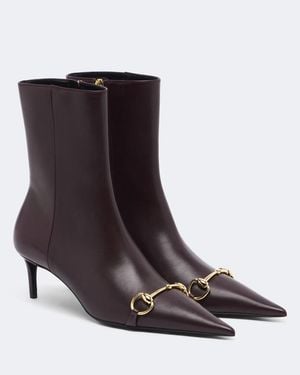 Gucci Donna Horsebit Leather Ankle Boots - Brown