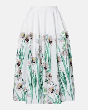 Erdem Floral Cotton Midi Skirt - Blue