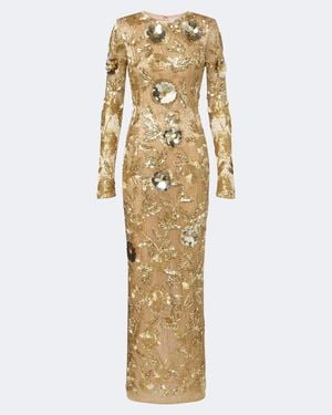 Rachel Gilbert Pierre Embellished Floral-Applique Gown - Metallic