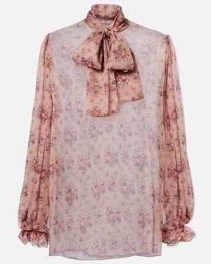 Dolce & Gabbana Floral Tie-Neck Silk Blouse - Pink