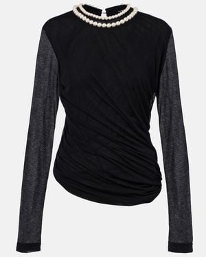 Junya Watanabe Draped Faux Pearl-Embellished Cotton Top - Black