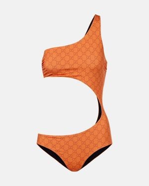 Gucci Gg Cutout One-Shoulder Swimsuit - Orange