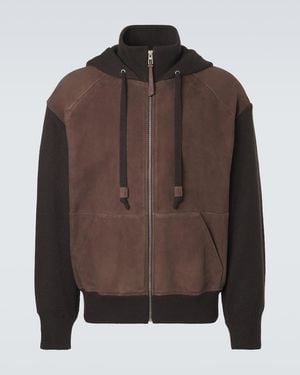 Loewe Panelled Suede Zip-Up Hoodie - Brown