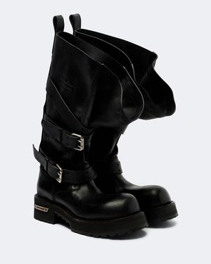 Balenciaga Venom Leather Combat Boots - Black