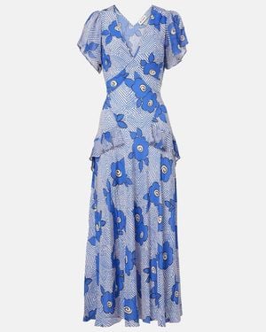 RIXO London Evie Floral Silk Maxi Dress - Blue