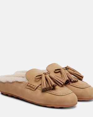 Hogan H693 Shearling-Lined Leather Mules - Brown