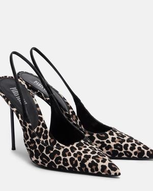 Paris Texas Lidia Leopard-Print Canvas Slingback Court Shoes - Black