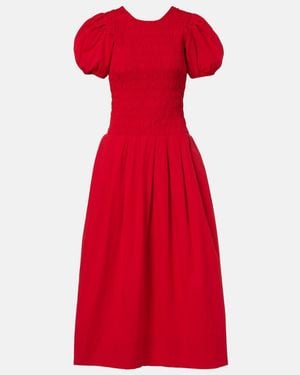 Ganni Shirred Cotton-Blend Poplin Midi Dress