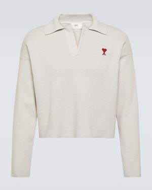 Ami Paris Ami De Cour Cotton-Blend Polo Jumper - White