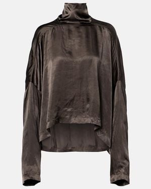 Rick Owens Jumbo Tabard Asymmetric Satin Top - Black