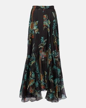 Etro Printed Silk Satin Maxi Skirt - Green