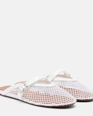 Alaïa Fishnet Leather-Trimmed Slip-On Mules - White