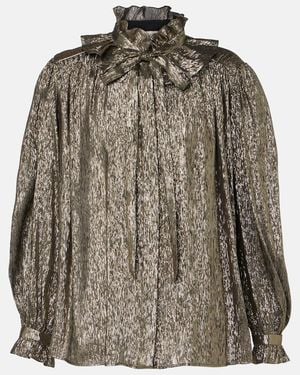 Chloé Ruffled Lame Silk-Blend Blouse - Brown