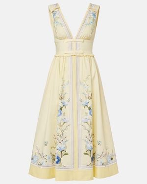 Self-Portrait Floral Cotton Poplin Midi Dress - White