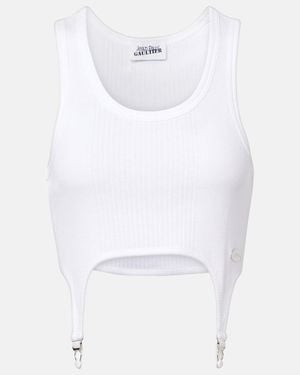 Jean Paul Gaultier Ribbed-Knit Cotton Jersey Bra Top - White