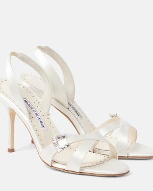 Manolo Blahnik Ramisli Embellished Satin Slingback Sandals - White