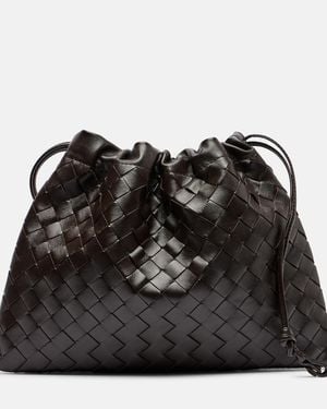 Bottega Veneta Drawstring Leather Clutch Shoulder Bag - Black